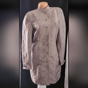 Sutton Studio Crushed Metallic Silk Taffeta Taupe Silver Tunic Blouse Shirt Sz 6
